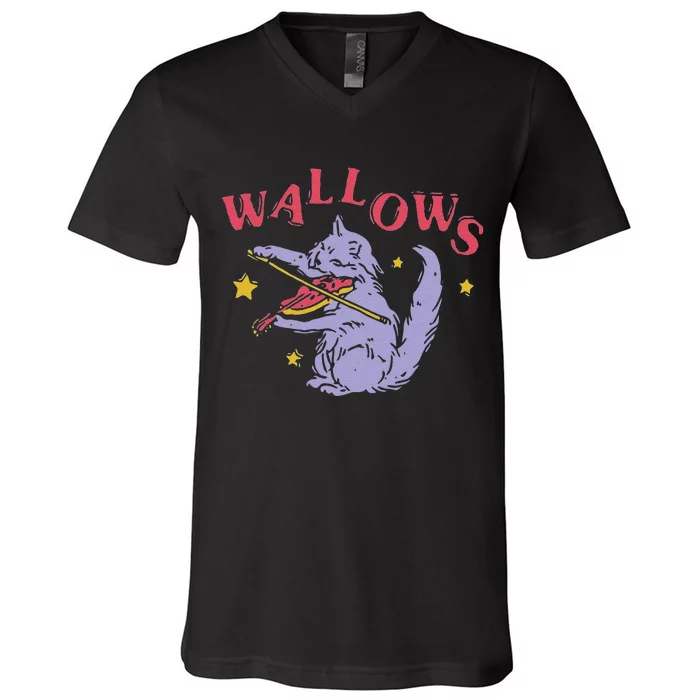 Funny Wallows Cat Fiddle V-Neck T-Shirt