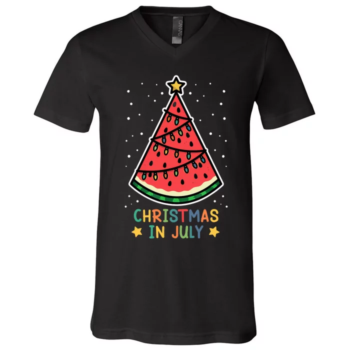 Funny Watermelon Christmas in July Wo V-Neck T-Shirt