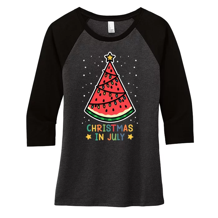 Funny Watermelon Christmas in July Wo Women's Tri-Blend 3/4-Sleeve Raglan Shirt