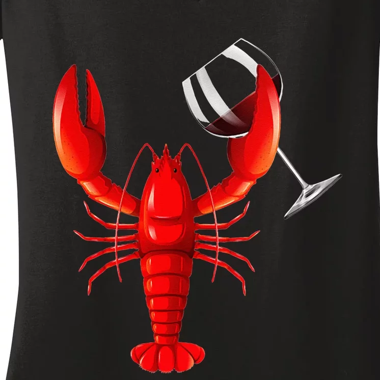 Funny Wine Drinking Lobster Red Crawfish Wine Lovers Gift Women's V-Neck T-Shirt