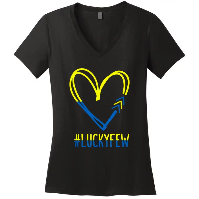 Funny World Down Syndrome Awareness Day 3 Arrows Lucky Few Tattoo Gifts Women's V-Neck T-Shirt