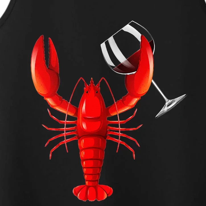 Funny Wine Drinking Lobster Red Crawfish Wine Lovers Gift Performance Tank