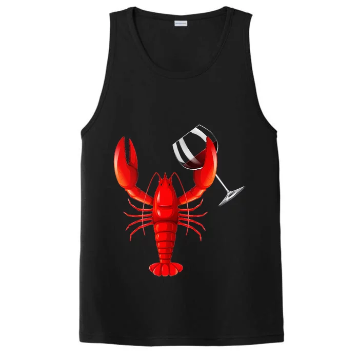 Funny Wine Drinking Lobster Red Crawfish Wine Lovers Gift Performance Tank