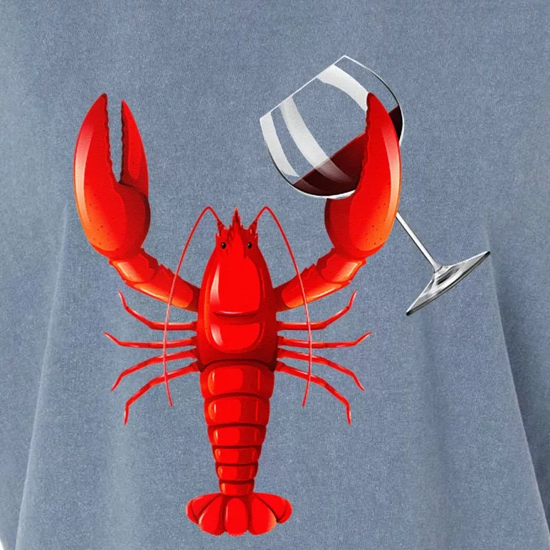 Funny Wine Drinking Lobster Red Crawfish Wine Lovers Gift Garment-Dyed Women's Muscle Tee