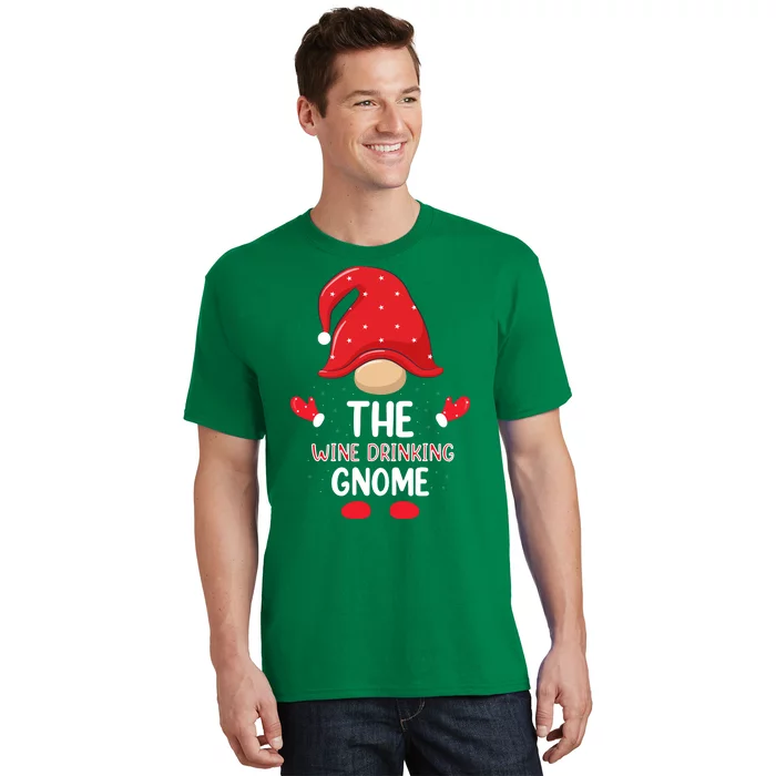 Funny Wine Drinking Gnome Funny Matching Family Christmas Gnome Wine Lover Gift T-Shirt