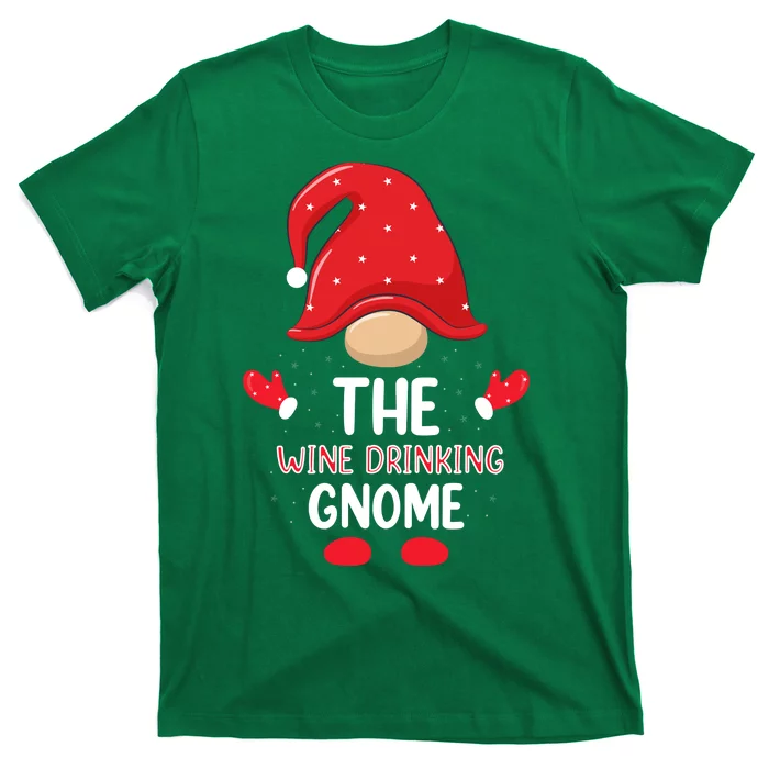 Funny Wine Drinking Gnome Funny Matching Family Christmas Gnome Wine Lover Gift T-Shirt