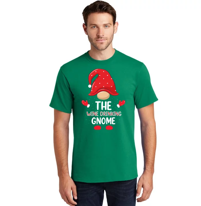 Funny Wine Drinking Gnome Funny Matching Family Christmas Gnome Wine Lover Gift Tall T-Shirt