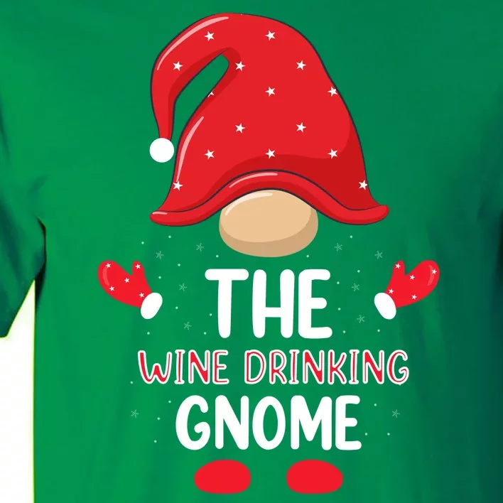 Funny Wine Drinking Gnome Funny Matching Family Christmas Gnome Wine Lover Gift Tall T-Shirt