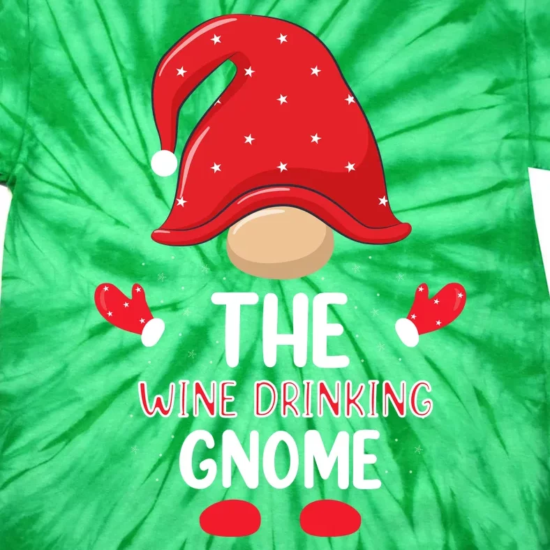 Funny Wine Drinking Gnome Funny Matching Family Christmas Gnome Wine Lover Gift Tie-Dye T-Shirt