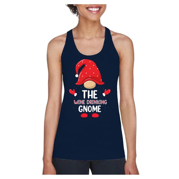 Funny Wine Drinking Gnome Funny Matching Family Christmas Gnome Wine Lover Gift Women's Racerback Tank