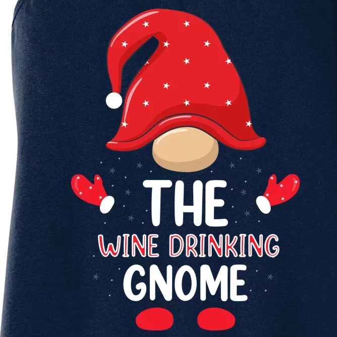 Funny Wine Drinking Gnome Funny Matching Family Christmas Gnome Wine Lover Gift Women's Racerback Tank