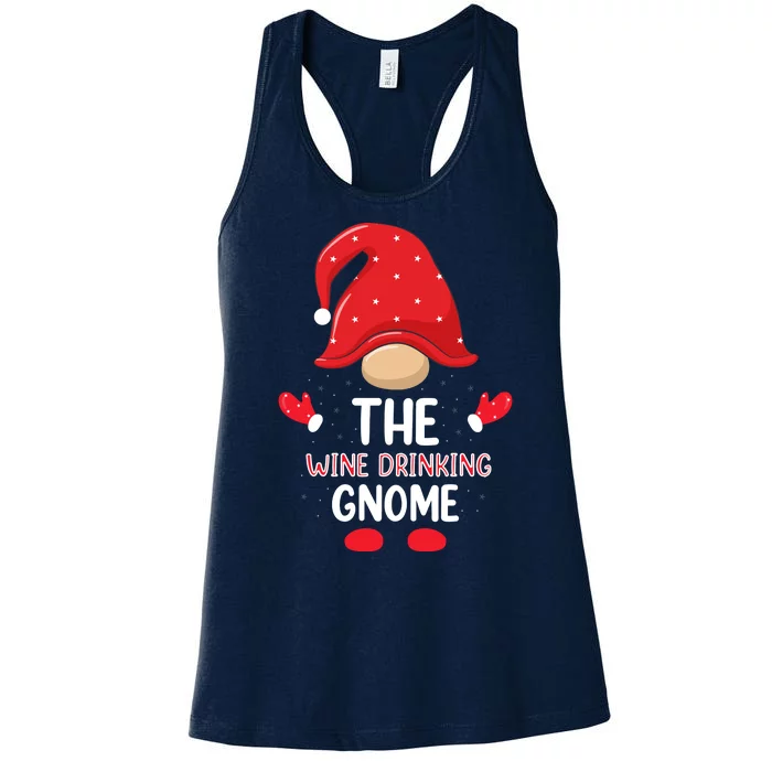 Funny Wine Drinking Gnome Funny Matching Family Christmas Gnome Wine Lover Gift Women's Racerback Tank