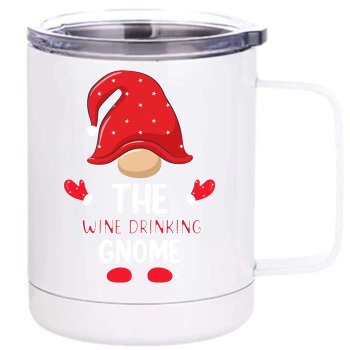 Funny Wine Drinking Gnome Funny Matching Family Christmas Gnome Wine Lover Gift Front & Back 12oz Stainless Steel Tumbler Cup