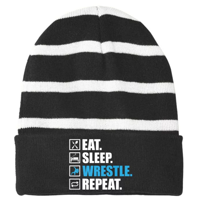 Funny Wrestling Designs For Wrestle Athlete Fans Striped Beanie with Solid Band