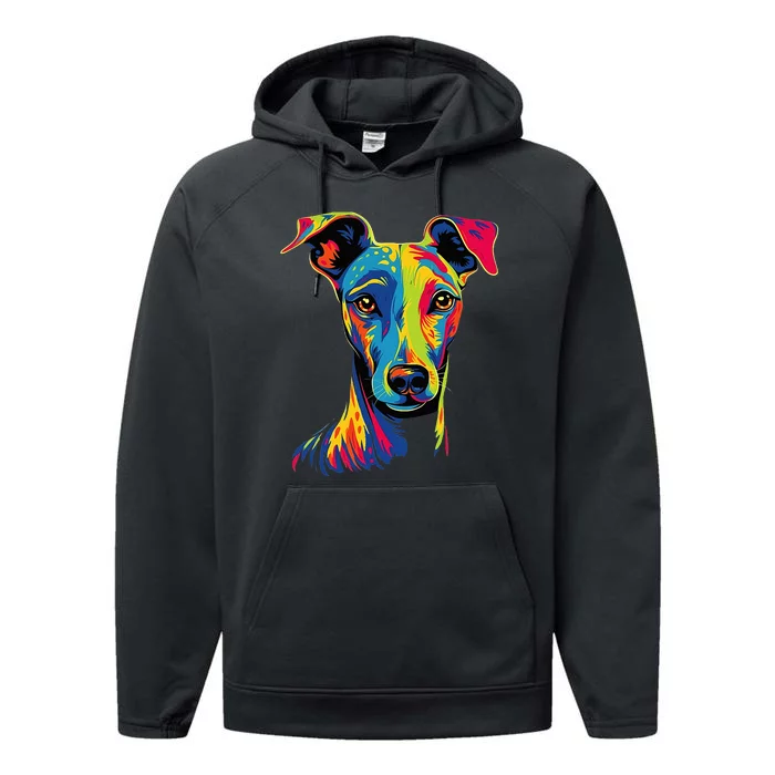 Funny Whippet Dog Mom or Dad Colorful Puppy Art Lover Black Performance Fleece Hoodie