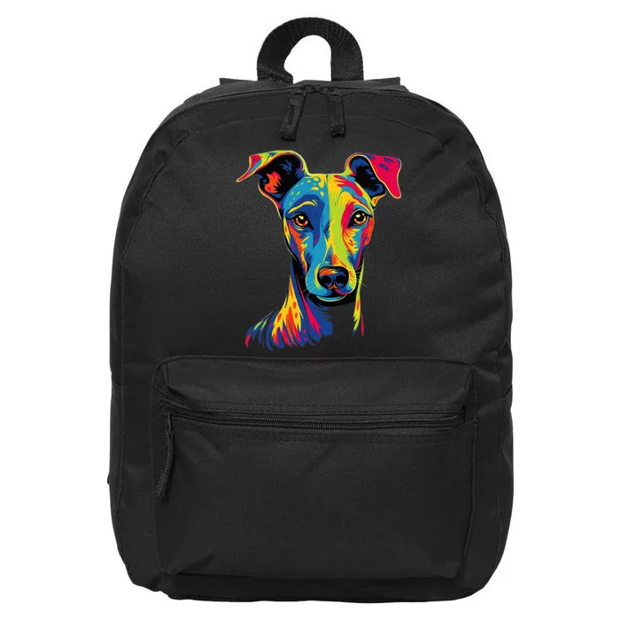 Funny Whippet Dog Mom or Dad Colorful Puppy Art Lover Black 16 in Basic Backpack