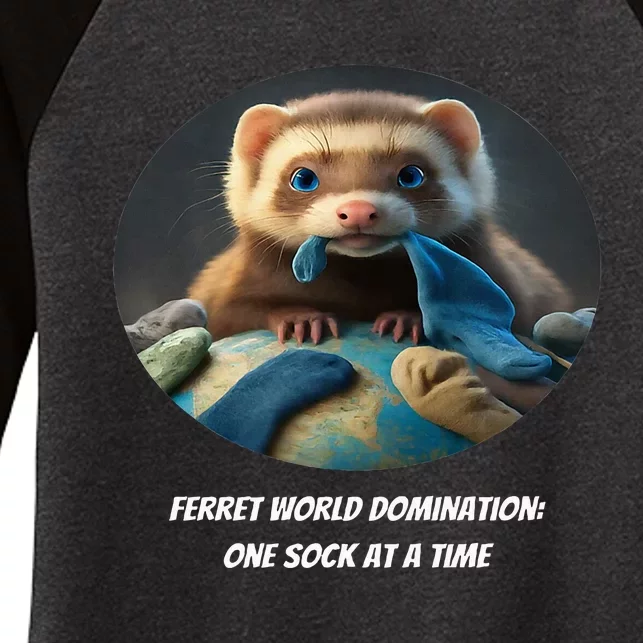 Ferret World Domination One Sock At A Time Premium Women's Tri-Blend 3/4-Sleeve Raglan Shirt