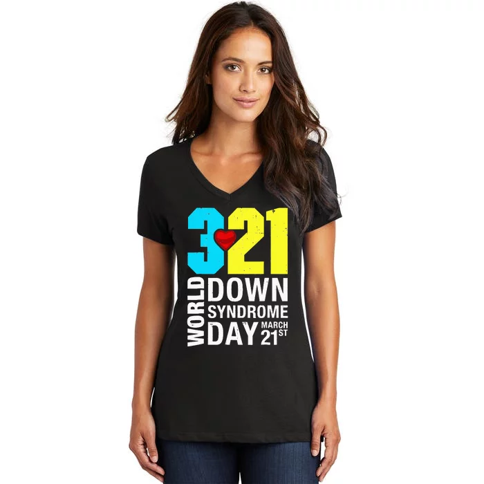 Funny World Down Syndrome Day March 21st Women's V-Neck T-Shirt