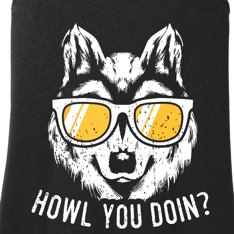 Funny Wolf Design Howl You Doin Wolves Ladies Essential Tank