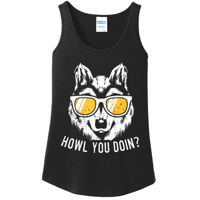 Funny Wolf Design Howl You Doin Wolves Ladies Essential Tank