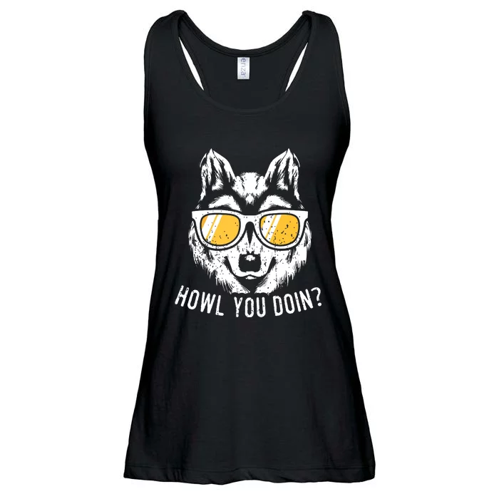 Funny Wolf Design Howl You Doin Wolves Ladies Essential Flowy Tank