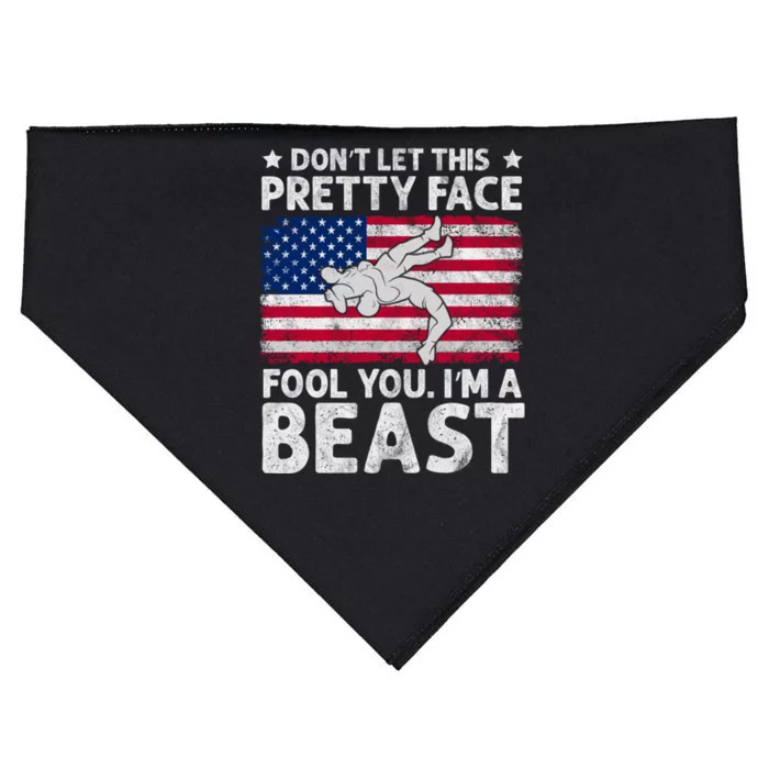 Funny Wrestle DonT Let This Pretty Face Fool You Im A Beast USA-Made Doggie Bandana