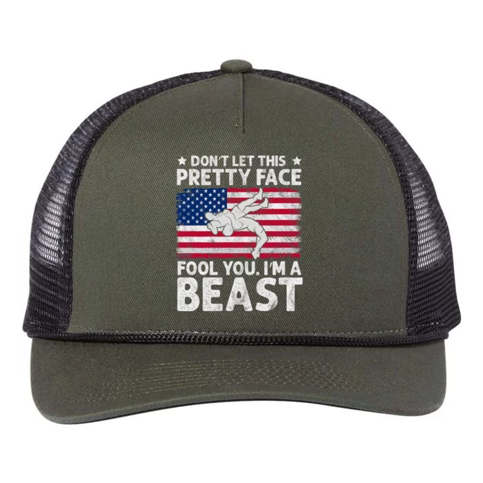 Funny Wrestle DonT Let This Pretty Face Fool You Im A Beast Retro Rope Trucker Hat Cap