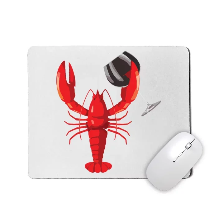 Funny Wine Drinking Lobster Red Crawfish Wine Lovers Gift Mousepad