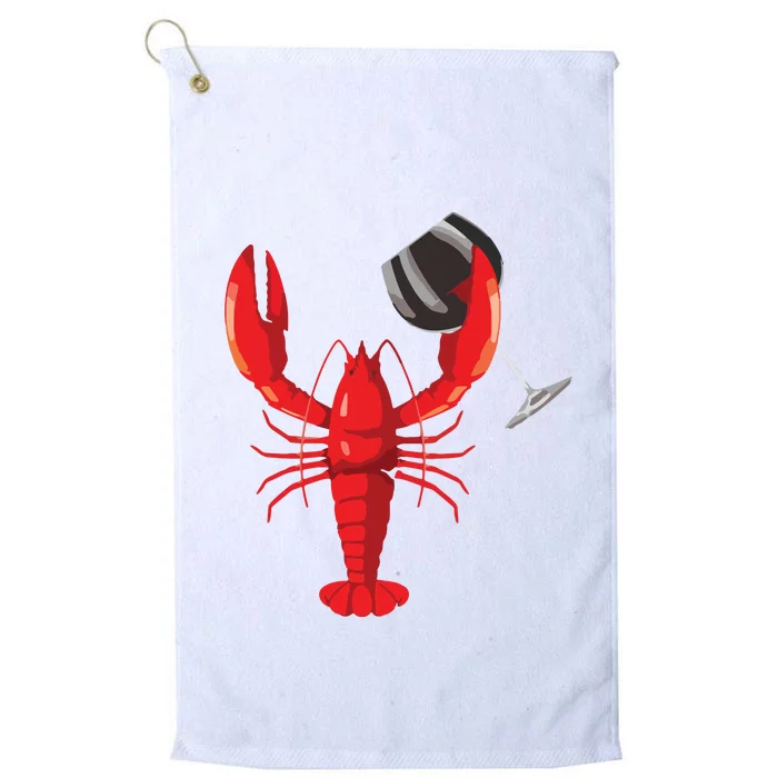 Funny Wine Drinking Lobster Red Crawfish Wine Lovers Gift Platinum Collection Golf Towel