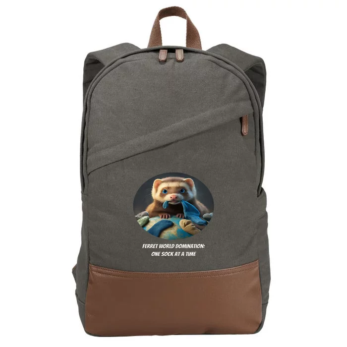 Ferret World Domination One Sock At A Time Cotton Canvas Backpack