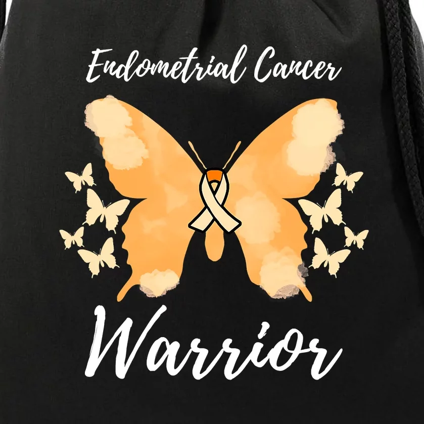 Funny Warrior Endometrial Cancer Awareness Uterine Cancer Drawstring Bag