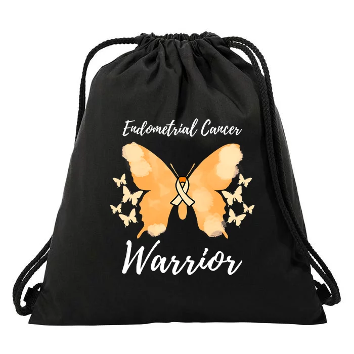 Funny Warrior Endometrial Cancer Awareness Uterine Cancer Drawstring Bag