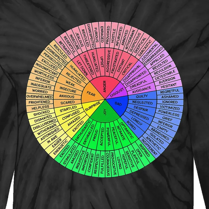 Feelings Wheel Emotion Chart Mental Health Therapy Chart Tie-Dye Long Sleeve Shirt