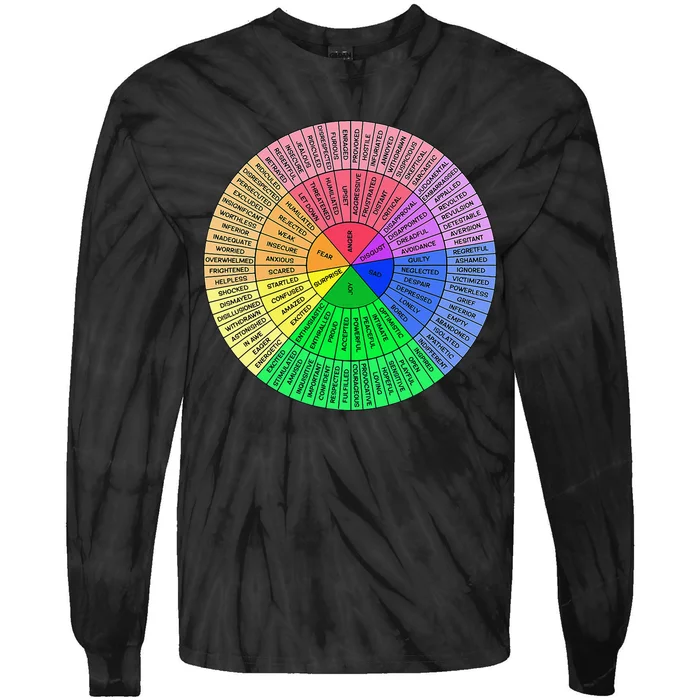 Feelings Wheel Emotion Chart Mental Health Therapy Chart Tie-Dye Long Sleeve Shirt