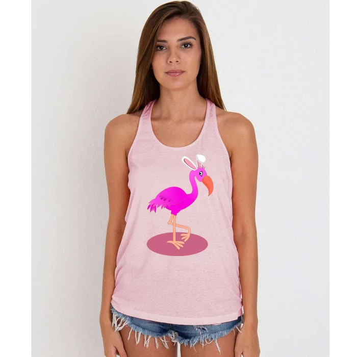 Flamingo With Easter Bunny Ears Cute Pink Bird Lover Gift Women's Knotted Racerback Tank