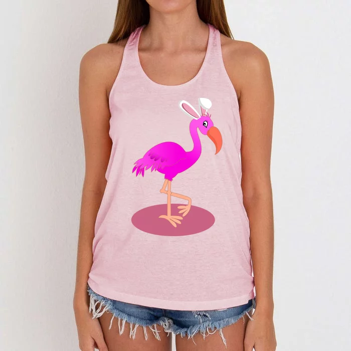 Flamingo With Easter Bunny Ears Cute Pink Bird Lover Gift Women's Knotted Racerback Tank