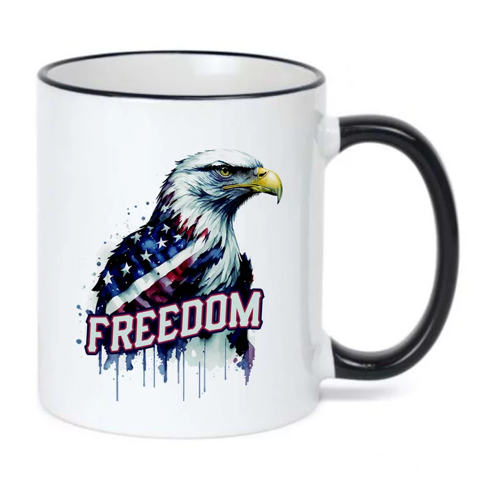 Freedom Watercolor Eagle With American Flag Black Color Changing Mug