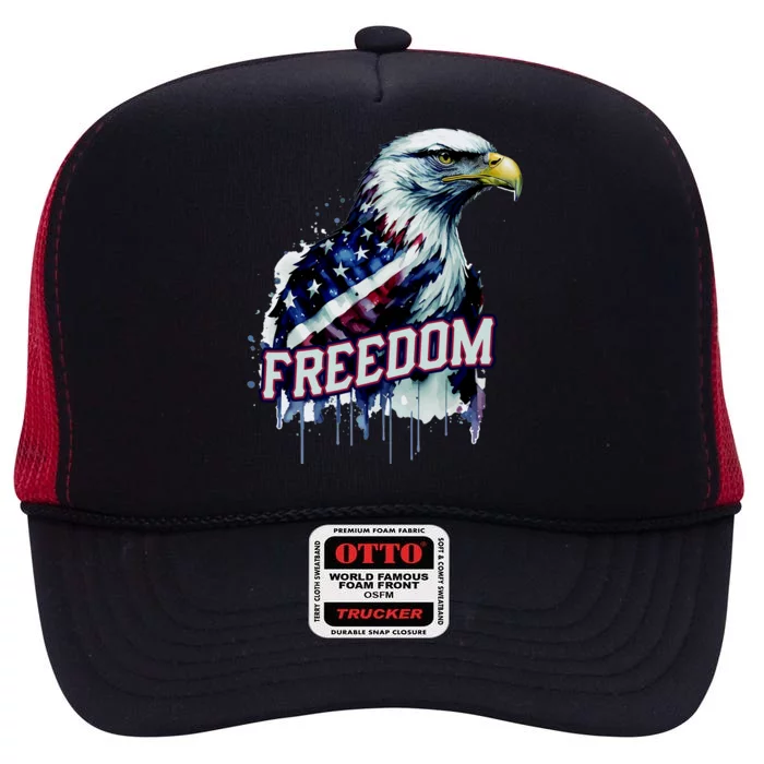 Freedom Watercolor Eagle With American Flag High Crown Mesh Trucker Hat