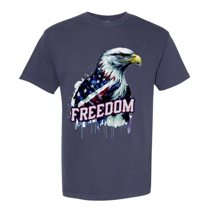 Freedom Watercolor Eagle With American Flag Garment-Dyed Heavyweight T-Shirt