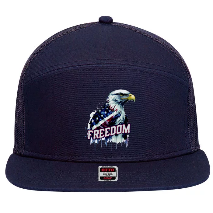 Freedom Watercolor Eagle With American Flag 7 Panel Mesh Trucker Snapback Hat