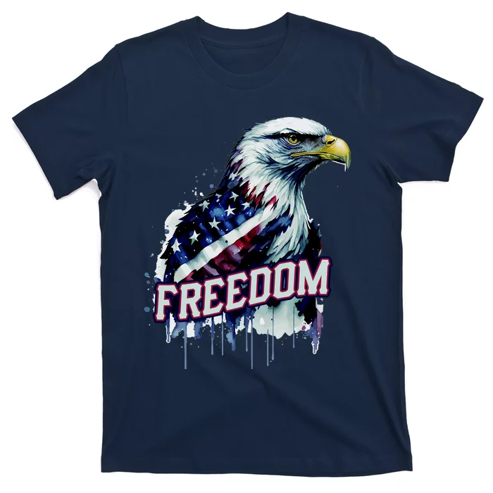 Freedom Watercolor Eagle With American Flag T-Shirt