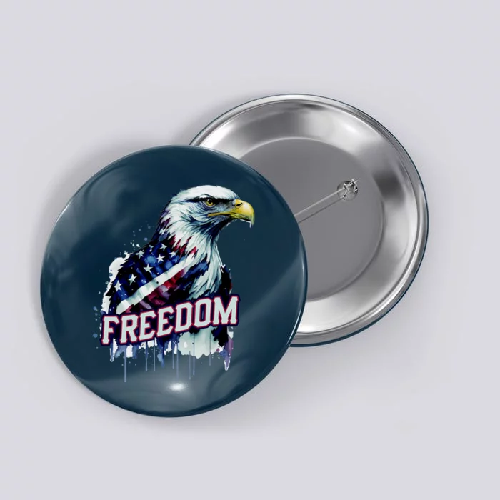 Freedom Watercolor Eagle With American Flag Button