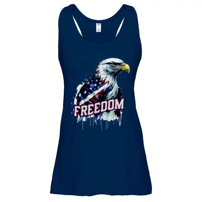 Freedom Watercolor Eagle With American Flag Ladies Essential Flowy Tank