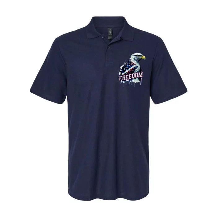 Freedom Watercolor Eagle With American Flag Softstyle Adult Sport Polo