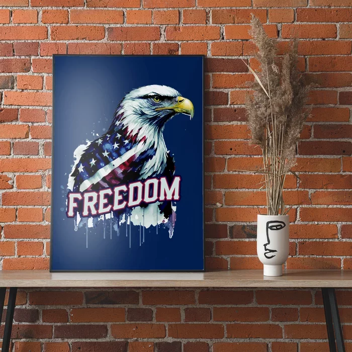 Freedom Watercolor Eagle With American Flag Poster