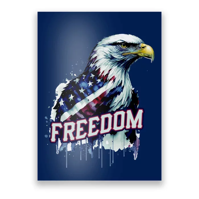 Freedom Watercolor Eagle With American Flag Poster