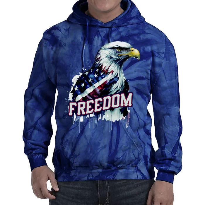 Freedom Watercolor Eagle With American Flag Tie Dye Hoodie