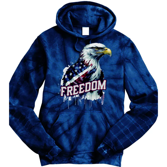 Freedom Watercolor Eagle With American Flag Tie Dye Hoodie