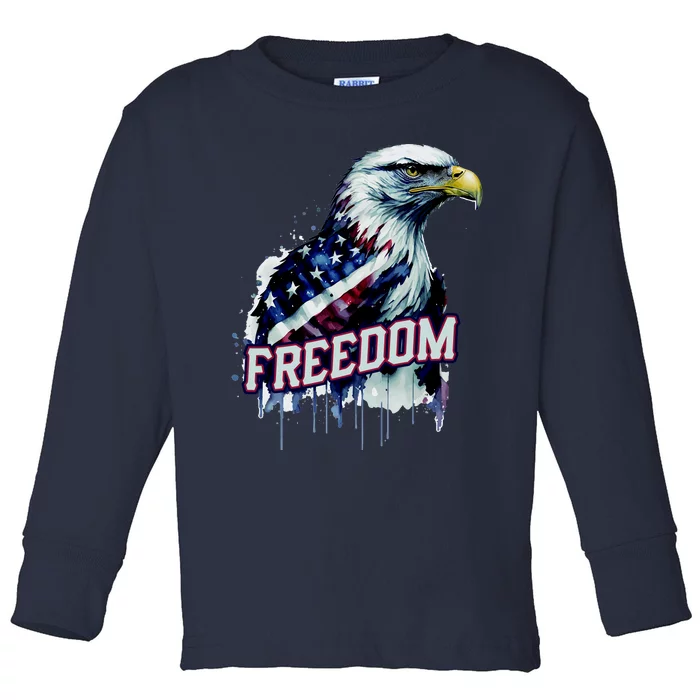 Freedom Watercolor Eagle With American Flag Toddler Long Sleeve Shirt