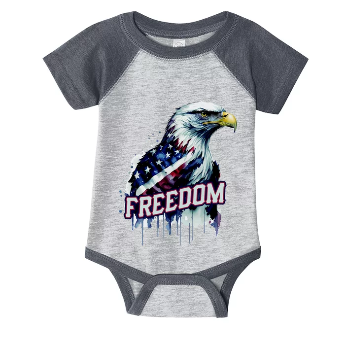 Freedom Watercolor Eagle With American Flag Infant Baby Jersey Bodysuit